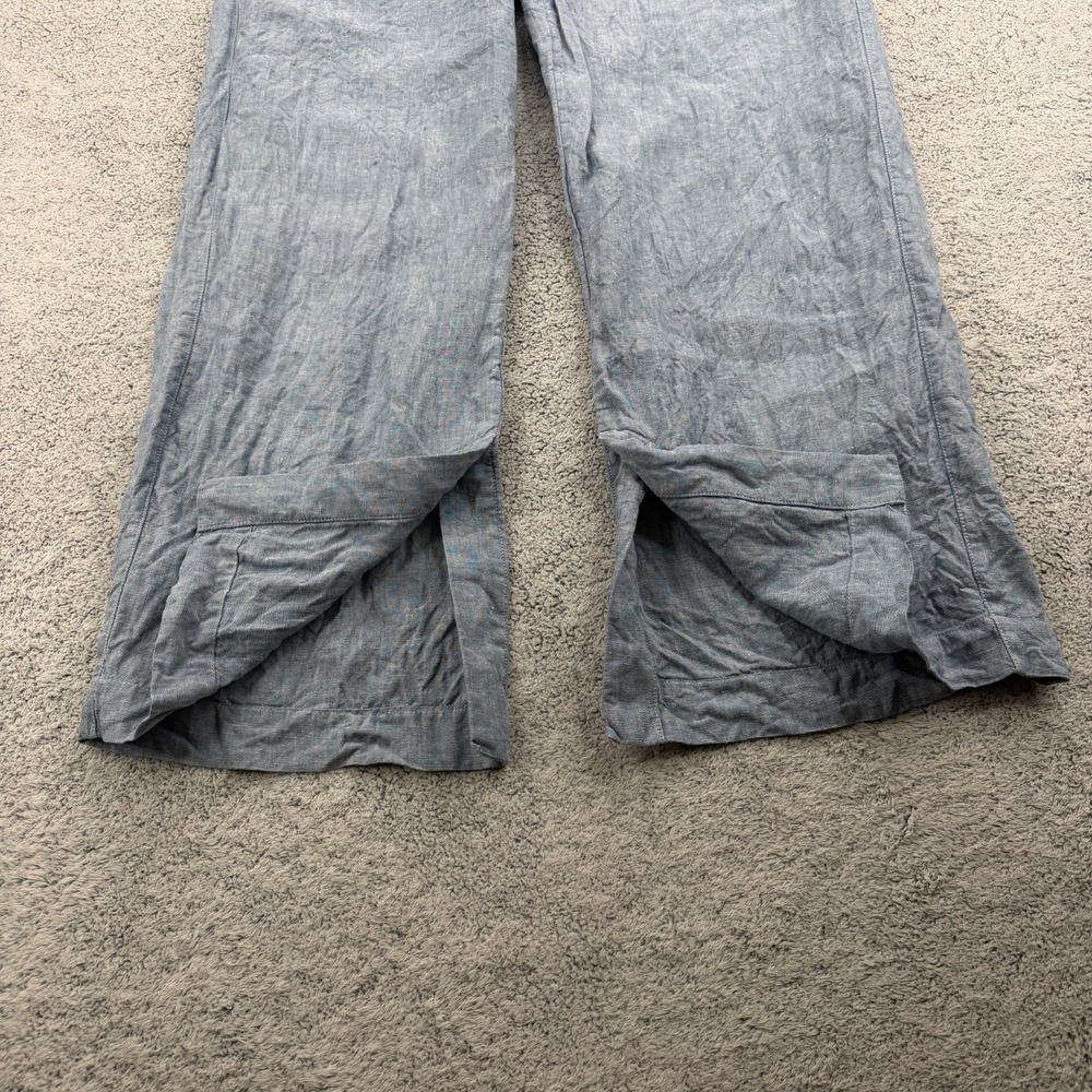 Athleta Retreat Linen Pant Womens 8 Blue Wide Leg High Waisted Ankle Slit Resort - Picture 7 of 13